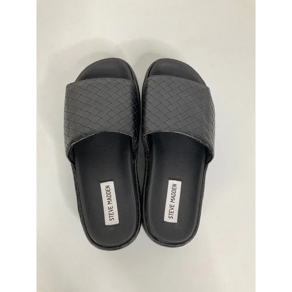 Steve Madden Playa Black Woven Platform Slide Sandals Womens 7M PLAY1351